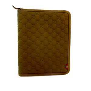 Gucci Brown Logo Leather iPad Case